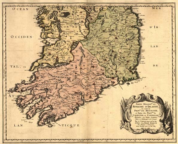 Sanson map of Ireland (1665) demonstrating the use of negative space