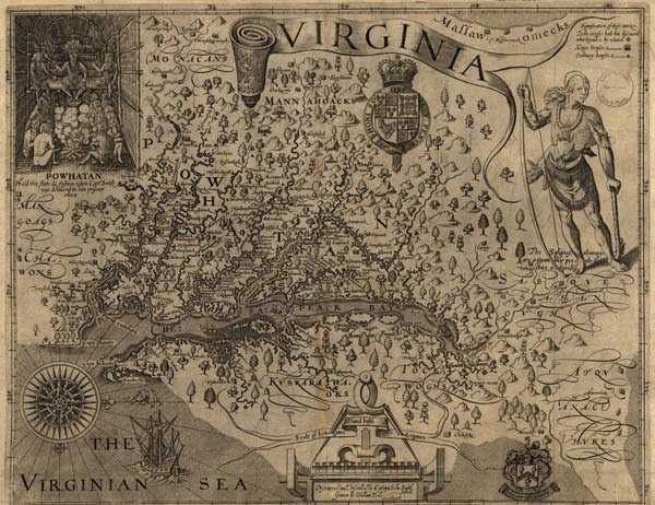 Captain John Smith's map of Virginia demonstrating use of negative space on the land