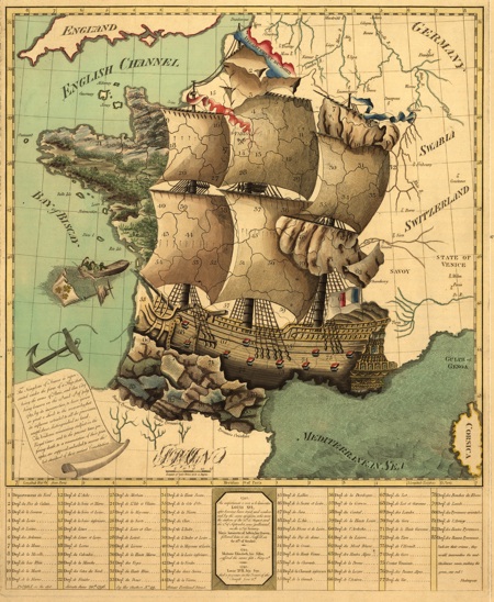 English anti-French Revolution propaganda map of France as a ship